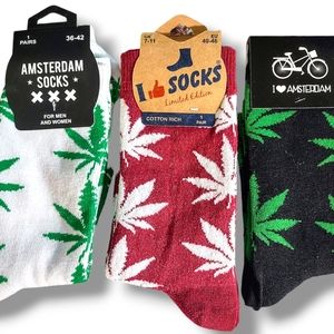 Unisex Socks 3 Pair New With Tags Adult Amsterdam Weed Plant Smoke